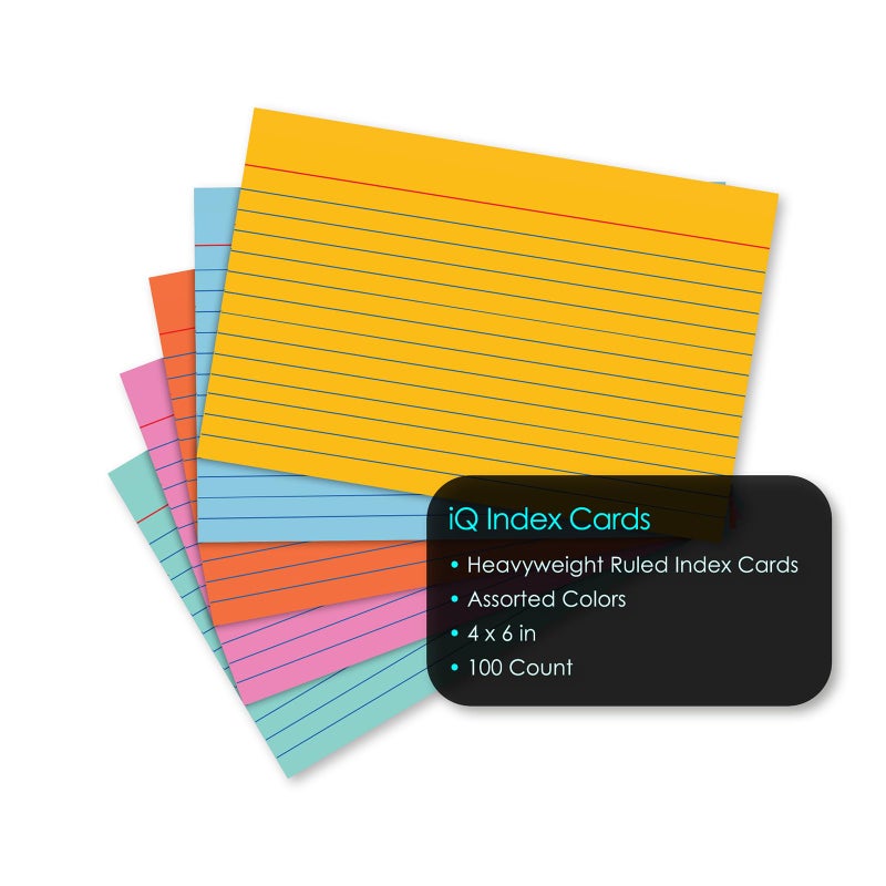 iScholar Index Cards, Assorted Colored, Ruled, 4 x 6 Inches, 100 Card Pack (04616) - Image 3